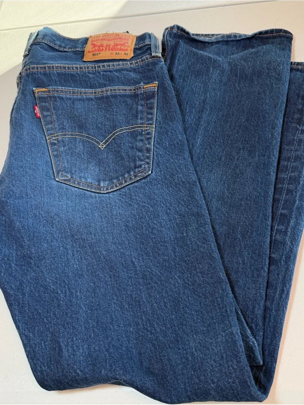 Levi 501 Medium Wash Stretch Blue Jeans 33X32
